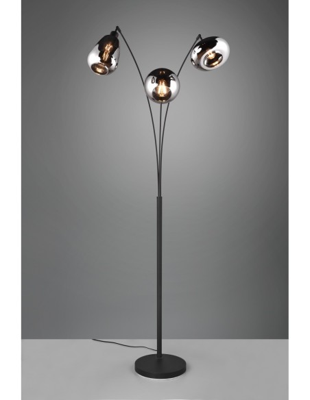 Trio – Lumina – Lampadaire moderne avec 3 abat-jours en verre et finition métal noir mat