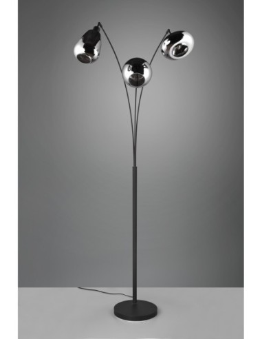 Lampadaire 3xE14 max 10W, H200 cm, Verre chromé, noir mat, IP20 – Trio – Lumina