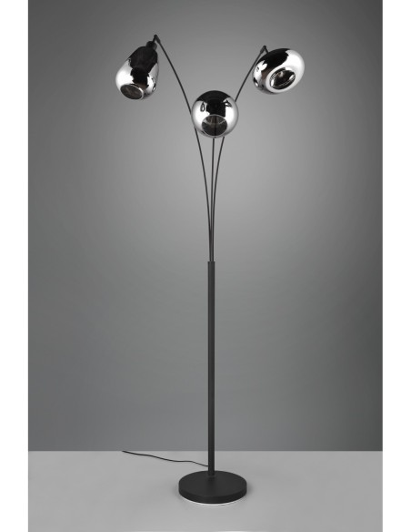 Lampadaire 3xE14 max 10W, H200 cm, Verre chromé, noir mat, IP20 – Trio – Lumina