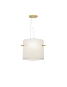 Trio – Camden – Suspension 3xE27, tissu blanc et laiton mat, Ø65 cm, éclairage élégant