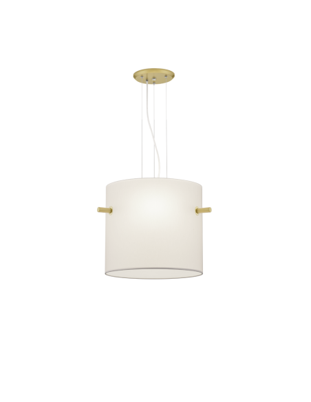 Trio – Camden – Suspension 3xE27, tissu blanc et laiton mat, Ø65 cm, éclairage élégant