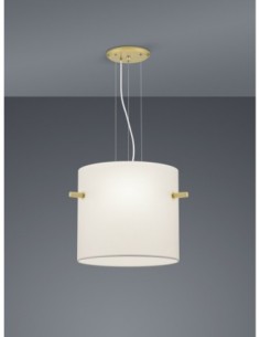 Trio – Camden – Suspension 3xE27, tissu blanc et laiton mat, Ø65 cm, éclairage élégant 2