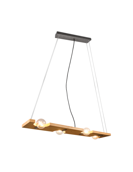Trio – Tailor – Suspension 4xE27, bois naturel et métal nickel antique, design élégant 115 cm