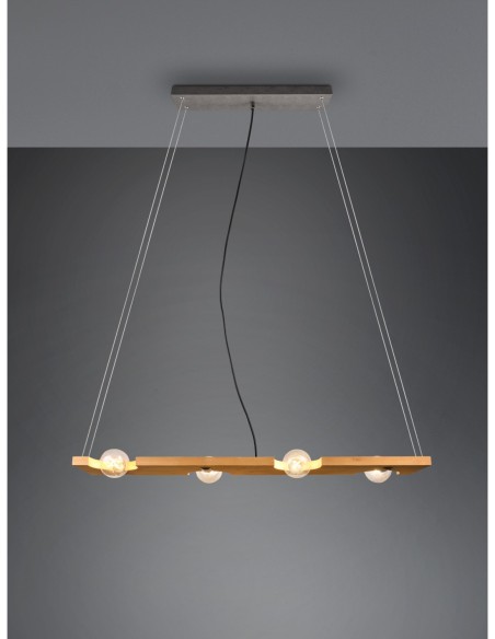 Trio – Tailor – Suspension 4xE27, 10W, bois naturel et nickel antique, idéale pour salle à manger