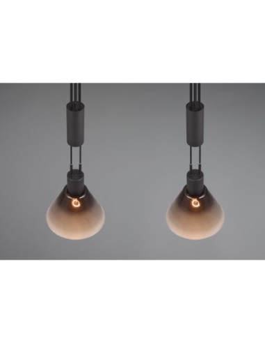 Suspension 2xE27, Verre Fumé, Noir Mat – 55 cm – Trio – Stanley intérieur | Trio