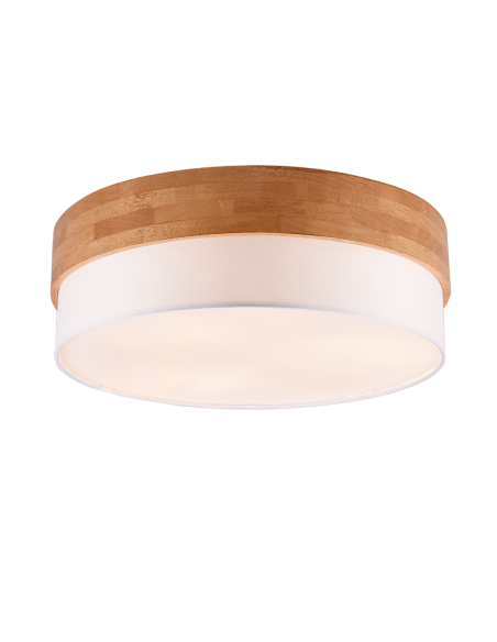 Trio Seasons – Plafonnier en tissu blanc et bois clair, 3xE27, max. 40W, nickel mat