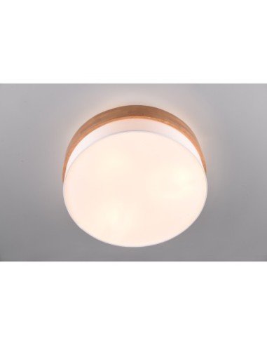 Trio Seasons – Plafonnier lumineux 3xE27, tissu blanc et bois clair, 40W, ambiance chaleureuse