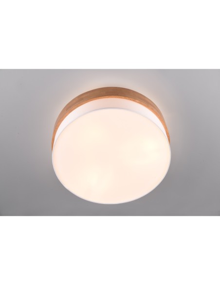 Trio Seasons – Plafonnier lumineux 3xE27, tissu blanc et bois clair, 40W, ambiance chaleureuse