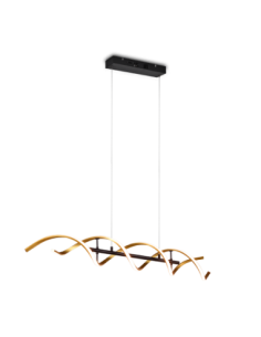 Trio Sequence – Suspension LED spirale 45W, 5600lm, réglable, 2300K-4000K, métal noir et laiton