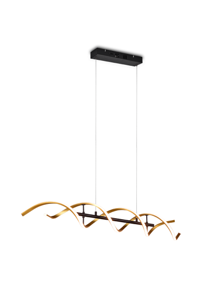 Trio Sequence – Suspension LED spirale 45W, 5600lm, réglable, 2300K-4000K, métal noir et laiton