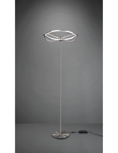 Trio CHARIVARI – Lampadaire LED dimmable 31W, 4100lm, lumière chaude, nickel mat