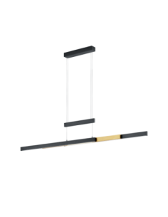Trio TRAJAN – Suspension LED 45W, 5300lm, 2700K-5000K, réglable en hauteur, noir mat/laiton