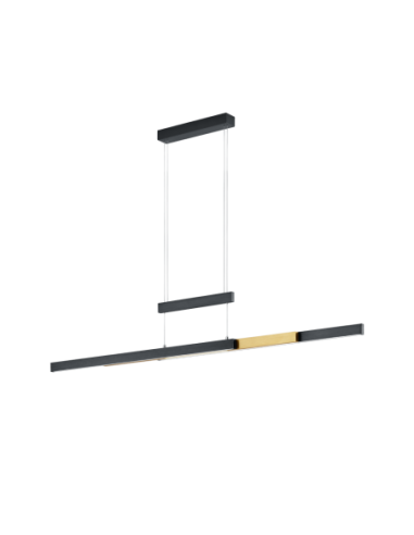 Trio TRAJAN – Suspension LED 45W, 5300lm, 2700K-5000K, réglable en hauteur, noir mat/laiton