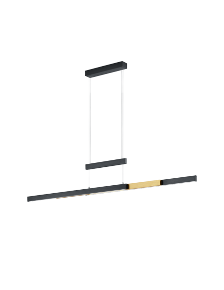 Trio TRAJAN – Suspension LED 45W, 5300lm, 2700K-5000K, réglable en hauteur, noir mat/laiton