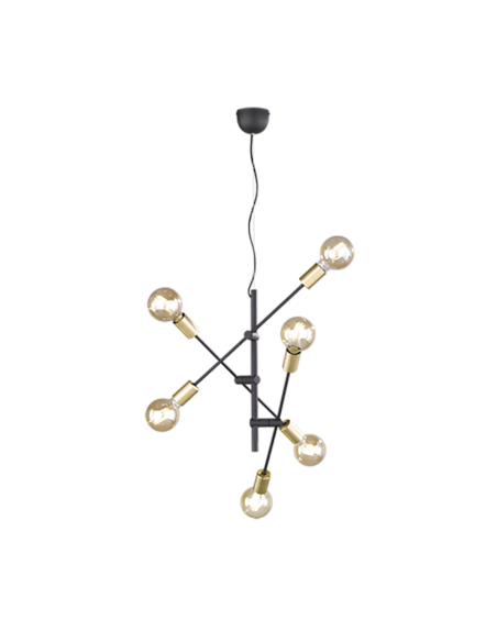 Trio CROSS – Suspension 6xE27 max. 28W, Ø54,5cm, H 150cm, métal noir mat et bronze