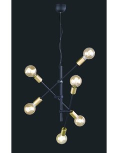 Trio CROSS – Suspension 6xE27 max. 28W, Ø54,5cm, H 150cm, métal noir mat et bronze 2