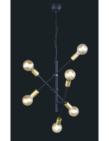Trio CROSS – Suspension industrielle 6xE27, max. 28W, métal noir mat, Ø54.5cm, hauteur réglable