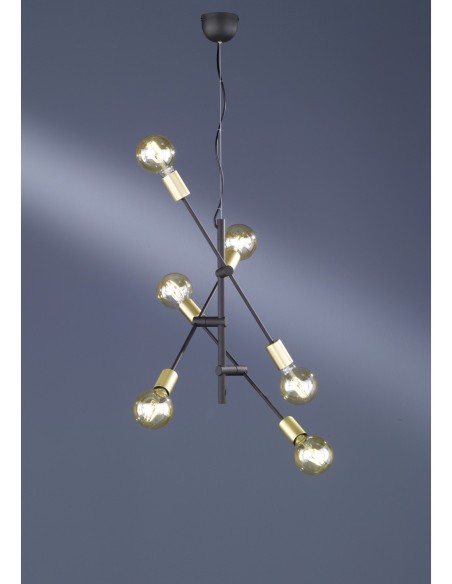 Trio CROSS – Suspension design 6xE27, max. 28W, Ø54,5cm, métal noir mat/bronze
