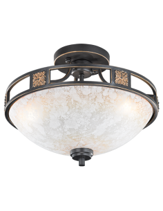 Trio Quinta – Plafonnier 3xE27, style rustique, verre albâtre champagne, métal rouille Ø42 cm