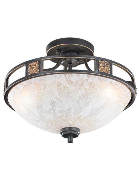 Trio Quinta – Plafonnier 3xE27, style rustique, verre albâtre champagne, métal rouille Ø42 cm