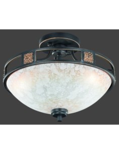 Trio Quinta – Plafonnier 3xE27, style rustique, verre albâtre champagne, métal rouille Ø42 cm 2