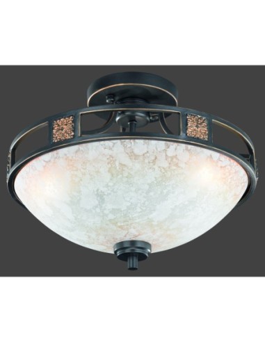 Trio Quinta – Luminaire plafond maison de campagne, 3xE27, métal rouille + verre texturé, Ø42 cm