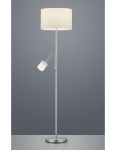 Trio Hotel – Lampadaire double, 1xE27 + liseuse 1xE14, nickel mat, tissu blanc 2