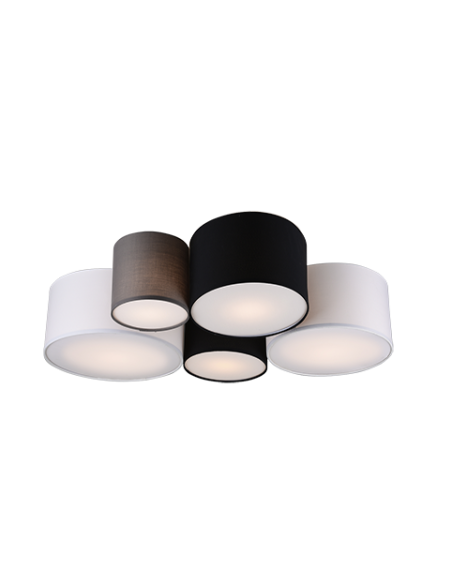 Trio Hotel – Plafonnier tissu 5xE27, gris/noir/blanc, max 42W, design cosy