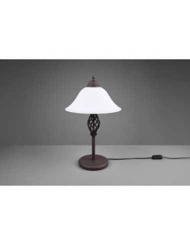 Trio Rustica – Lampe de table en métal rouille et verre blanc, charme rétro authentique