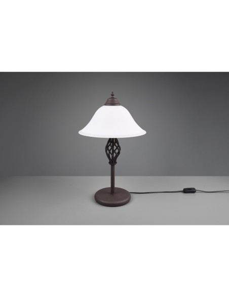 Trio Rustica – Lampe de table en métal rouille et verre blanc, charme rétro authentique