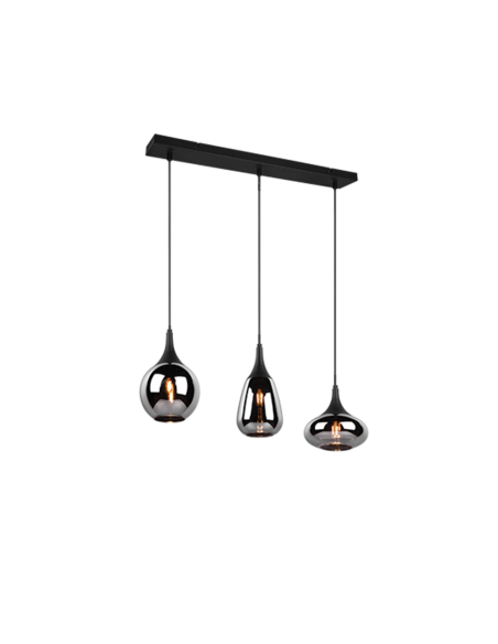Trio Lumina – Suspension LED 3xE14, abat-jours en verre chrome étuvé, design moderne