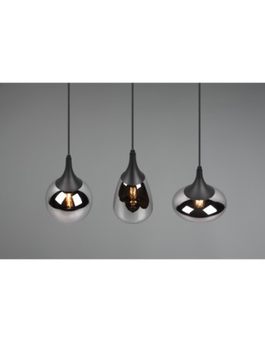 Suspension verre chromé, métal noir, réglable en hauteur– Trio - Lumina