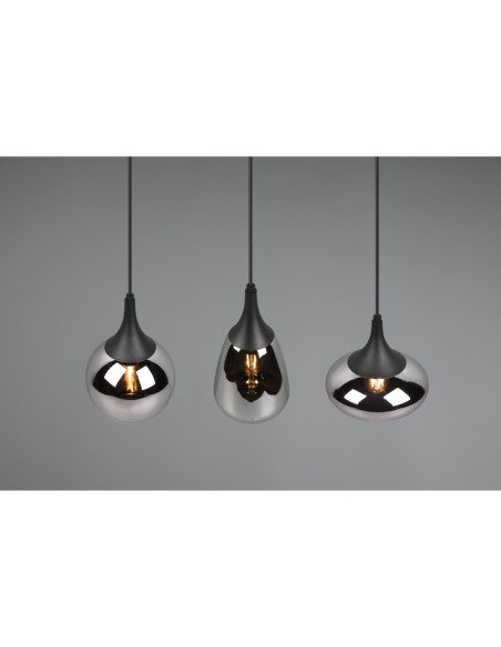 Suspension verre chromé, métal noir, réglable en hauteur– Trio - Lumina