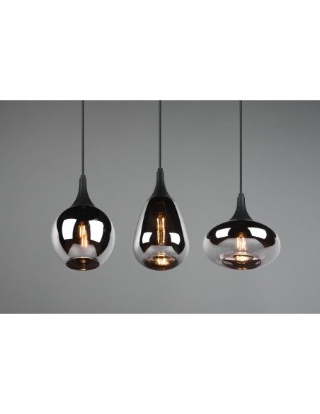Suspension verre chromé, métal noir, réglable en hauteur– Trio - Lumina
