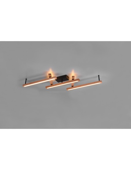 Trio Bellari – Plafonnier moderne 36W, design noir mat et bois, réglage lumineux LED