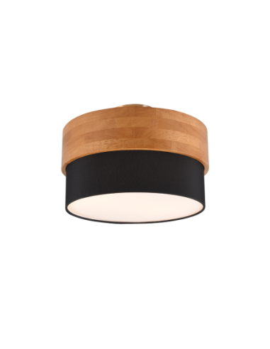 Trio Seasons – Plafonnier 2xE14, max. 40W, tissu noir et bois clair, nickel mat