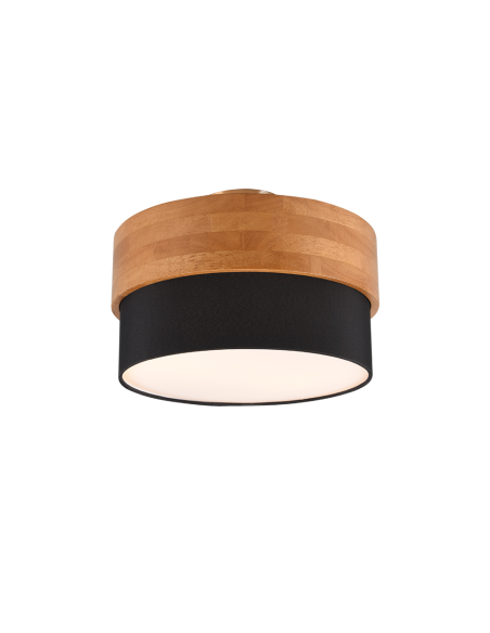 Trio Seasons – Plafonnier 2xE14, max. 40W, tissu noir et bois clair, nickel mat