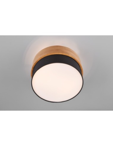 Trio Seasons – Plafonnier 2xE14, max. 40W, tissu noir, bois clair et métal nickel mat