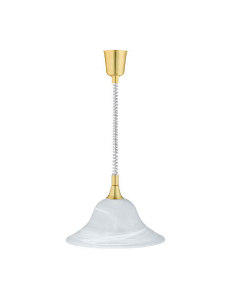 Trio Viola – Suspension classique en verre mat blanc balayé, métal finition laiton, 1 x E27 max 40W, 160 cm