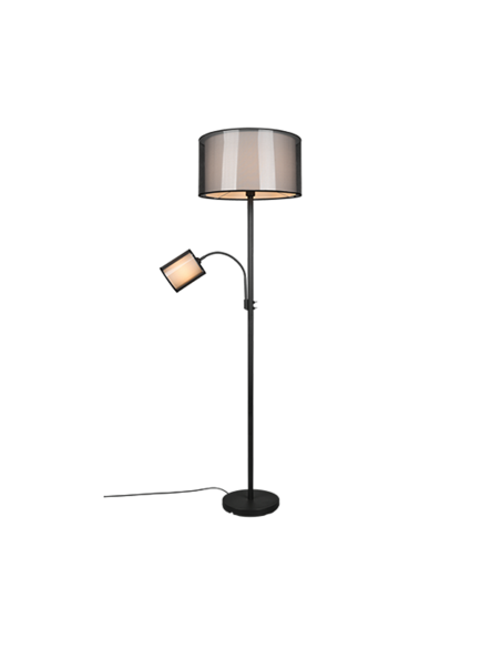 Trio Burton – Lampadaire 2 lumières, abat-jour double organza fumé, interrupteurs séparés, design moderne