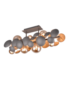 Trio Bubble – Plafonnier 8xG9, design anthracite et doré, verre ambré au style unique