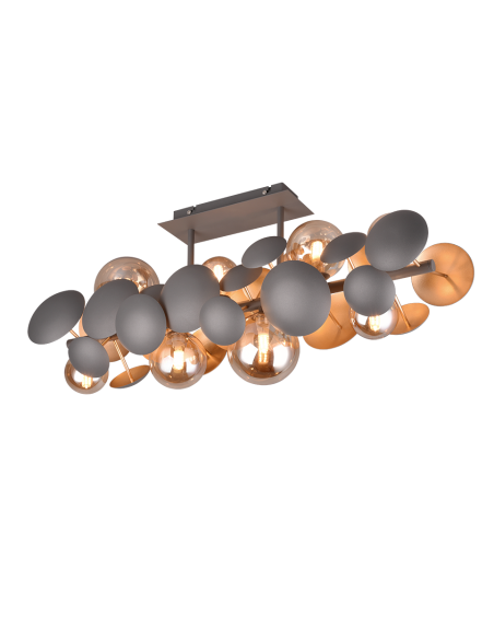 Trio Bubble – Plafonnier 8xG9, design anthracite et doré, verre ambré au style unique