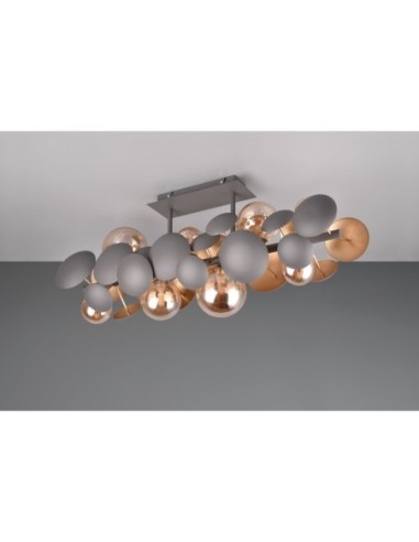 Trio Bubble – Plafonnier moderne 8xG9, jeu d’ombre et de lumière, verre ambré, économie d’énergie LED