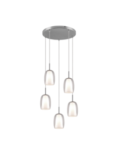 Trio Barret – Suspension élégante 5xE14, abat-jours en verre transparent et blanc, design moderne