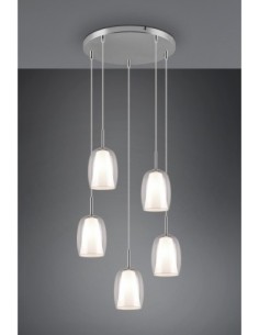 Trio Barret – Suspension élégante 5xE14, abat-jours en verre transparent et blanc, design moderne 2