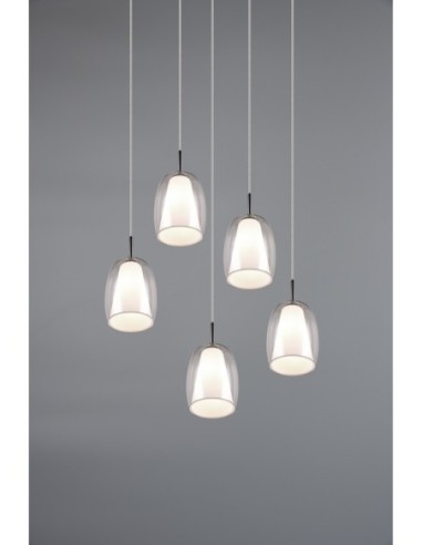 Trio Barret – Suspension décorative 5xE14, design moderne, verre transparent, efficacité énergétique LED