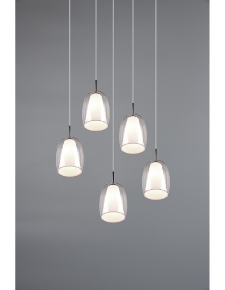 Trio Barret – Suspension décorative 5xE14, design moderne, verre transparent, efficacité énergétique LED