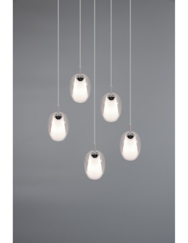 Suspension 5xE14, Verre Transparent, Chrome, max. 10W – Trio Select - Barret