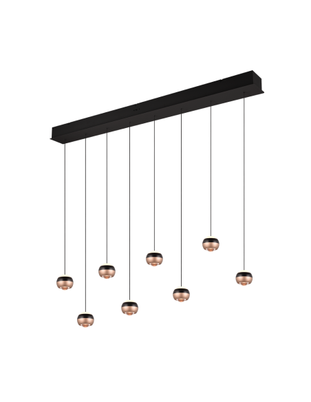 Trio Orbit – Suspension LED 8x8W, noir mat et café, lumière réglable et élégance moderne