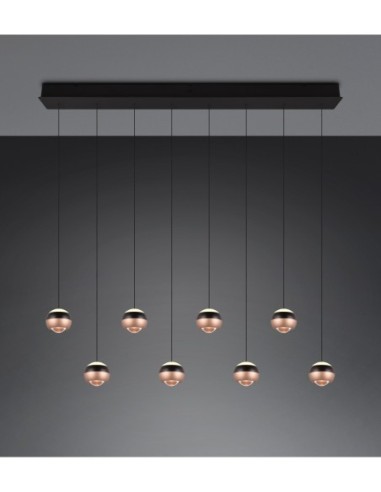 Trio Orbit – Suspension LED, 8 sphères lumineuses, hauteur et ambiance sur mesure